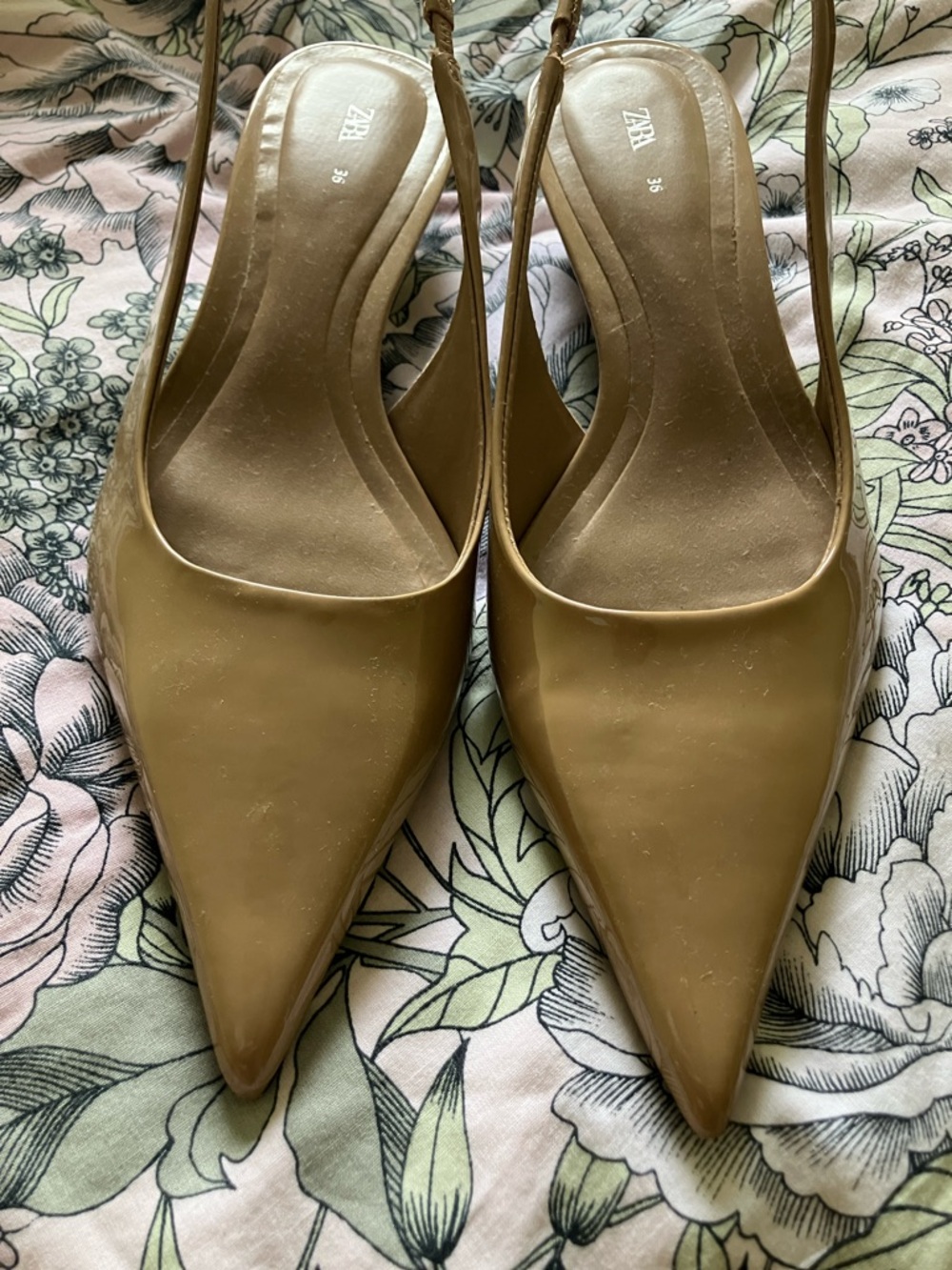 ZARA Tan Pointed Slingback Mules